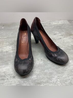 Hispanitas Pumps Womens 38 Burgundy Grey Snakeskin Leather Spain Excellent Heel